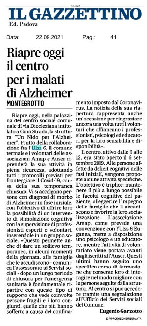 Articolo Il Gazzettino Padova 22/09/2021